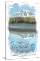 Mount Rainier - Reflection Lake - Watercolor-Lantern Press-Stretched Canvas