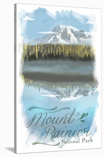 Mount Rainier - Reflection Lake - Watercolor-Lantern Press-Stretched Canvas