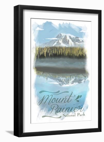 Mount Rainier - Reflection Lake - Watercolor-Lantern Press-Framed Art Print