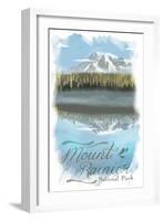 Mount Rainier - Reflection Lake - Watercolor-Lantern Press-Framed Art Print