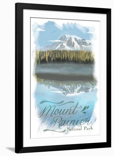 Mount Rainier - Reflection Lake - Watercolor-Lantern Press-Framed Art Print