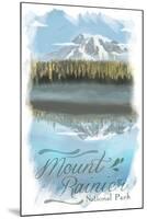 Mount Rainier - Reflection Lake - Watercolor-Lantern Press-Mounted Art Print