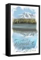 Mount Rainier - Reflection Lake - Watercolor-Lantern Press-Framed Stretched Canvas