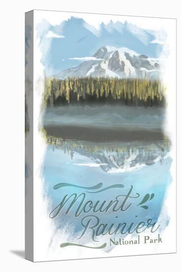Mount Rainier - Reflection Lake - Watercolor-Lantern Press-Stretched Canvas