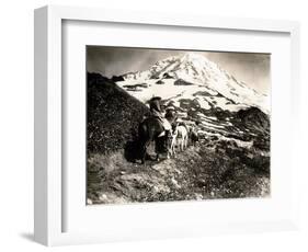 Mount Rainier, Two Women and a Man on Horse Trail, 1914-Asahel Curtis-Framed Giclee Print