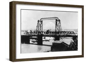 Mount Rainier View from the City through Bridge - Tacoma, WA-Lantern Press-Framed Art Print