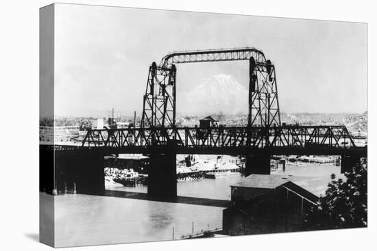 Mount Rainier View from the City through Bridge - Tacoma, WA-Lantern Press-Stretched Canvas