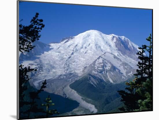 Mount Rainier, Volcanic Peak, and Emmons Glacier from Summit Icefield, Washington State, USA-Anthony Waltham-Mounted Photographic Print