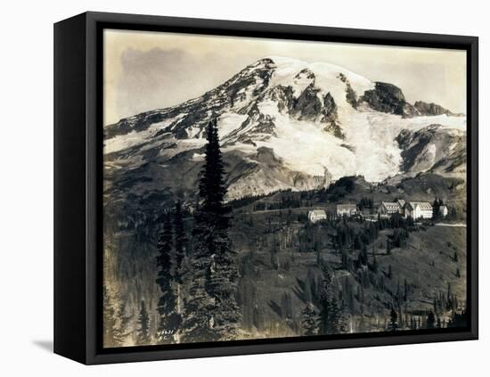 Mount Rainier with Paradise Inn in Foreground, 1922-Asahel Curtis-Framed Stretched Canvas