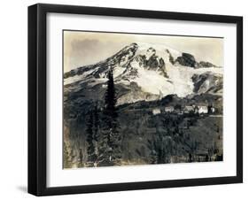 Mount Rainier with Paradise Inn in Foreground, 1922-Asahel Curtis-Framed Giclee Print