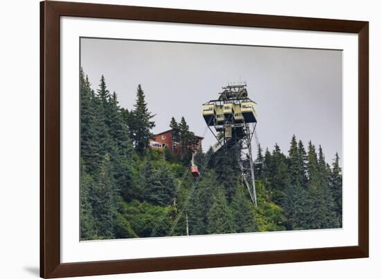 Mount Roberts Tramway cable car approaches top station, surrounded by forest, Juneau, Alaska, Unite-Eleanor Scriven-Framed Photographic Print