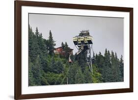 Mount Roberts Tramway cable car approaches top station, surrounded by forest, Juneau, Alaska, Unite-Eleanor Scriven-Framed Photographic Print