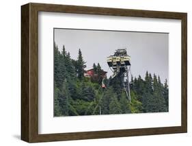 Mount Roberts Tramway cable car approaches top station, surrounded by forest, Juneau, Alaska, Unite-Eleanor Scriven-Framed Photographic Print