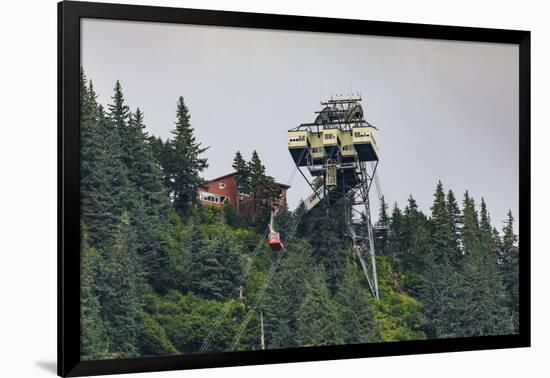 Mount Roberts Tramway cable car approaches top station, surrounded by forest, Juneau, Alaska, Unite-Eleanor Scriven-Framed Photographic Print