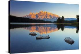 Mount Rundle Reflected in Two Jack Lake at Sunrise-Miles-Stretched Canvas