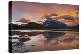 Mount Rundle Rising Above Vermillion Lakes Drive at Sunset-Neale Clark-Stretched Canvas