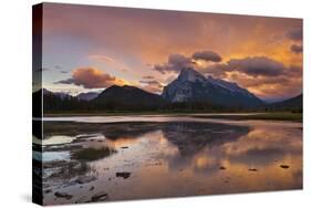 Mount Rundle Rising Above Vermillion Lakes Drive at Sunset-Neale Clark-Stretched Canvas