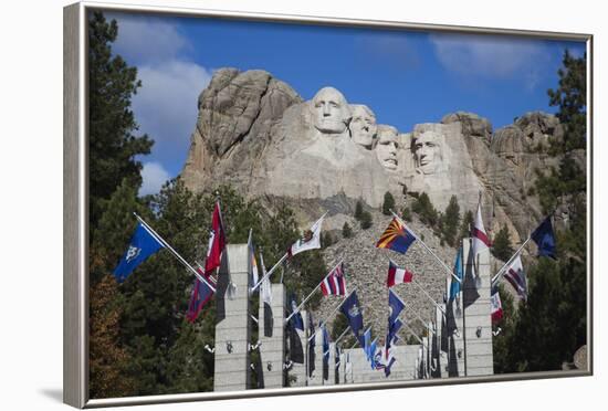 Mount Rushmore National Memorial, Avenue of Flags, South Dakota, USA-Walter Bibikow-Framed Photographic Print