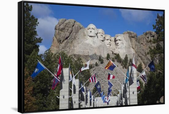 Mount Rushmore National Memorial, Avenue of Flags, South Dakota, USA-Walter Bibikow-Framed Stretched Canvas