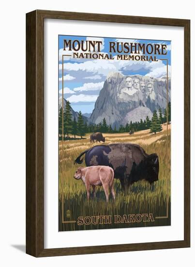 Mount Rushmore National Memorial, South Dakota - Bison Scene-Lantern Press-Framed Art Print