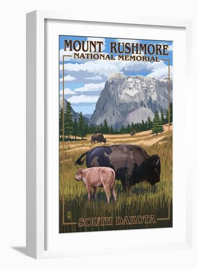 Mount Rushmore National Memorial, South Dakota - Bison Scene-Lantern Press-Framed Art Print