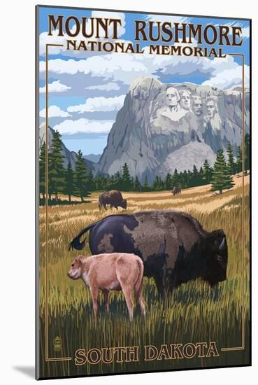 Mount Rushmore National Memorial, South Dakota - Bison Scene-Lantern Press-Mounted Art Print