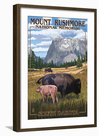 Mount Rushmore National Memorial, South Dakota - Bison Scene-Lantern Press-Framed Art Print