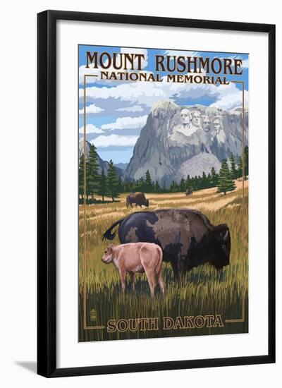 Mount Rushmore National Memorial, South Dakota - Bison Scene-Lantern Press-Framed Art Print