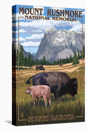 Mount Rushmore National Memorial, South Dakota - Bison Scene-Lantern Press-Stretched Canvas