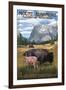 Mount Rushmore National Memorial, South Dakota - Bison Scene-Lantern Press-Framed Art Print