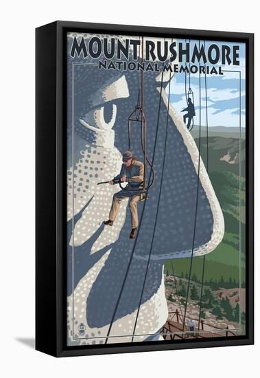 Mount Rushmore National Memorial, South Dakota - Carvers View-Lantern Press-Framed Stretched Canvas