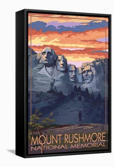 Mount Rushmore National Memorial, South Dakota - Sunset View-Lantern Press-Framed Stretched Canvas