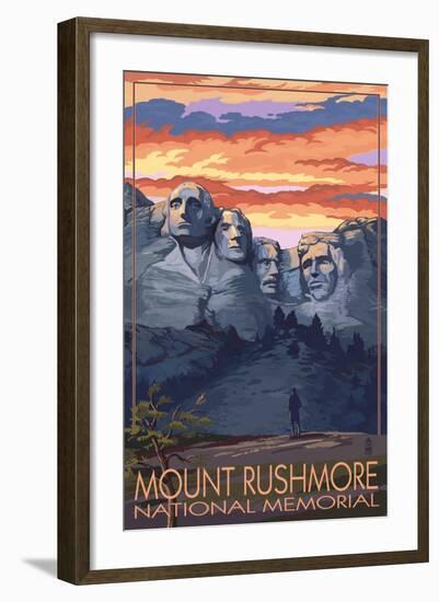 Mount Rushmore National Memorial, South Dakota - Sunset View-Lantern Press-Framed Art Print