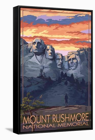 Mount Rushmore National Memorial, South Dakota - Sunset View-Lantern Press-Framed Stretched Canvas