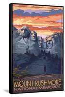 Mount Rushmore National Memorial, South Dakota - Sunset View-Lantern Press-Framed Stretched Canvas