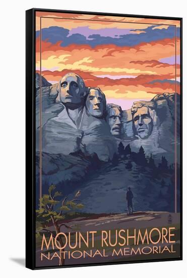 Mount Rushmore National Memorial, South Dakota - Sunset View-Lantern Press-Framed Stretched Canvas