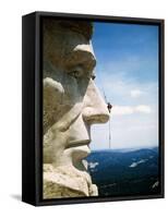 Mount Rushmore Repairman Working on Lincoln's Nose-Bettmann-Framed Stretched Canvas