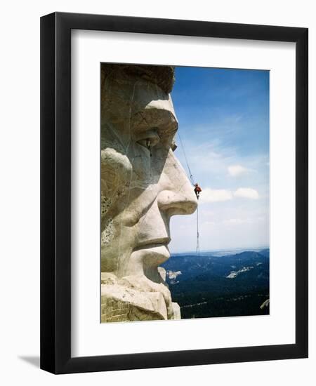 Mount Rushmore Repairman Working on Lincoln's Nose-Bettmann-Framed Premium Photographic Print