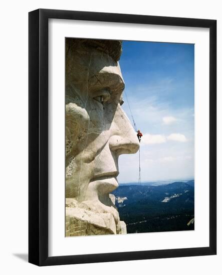 Mount Rushmore Repairman Working on Lincoln's Nose-Bettmann-Framed Photographic Print