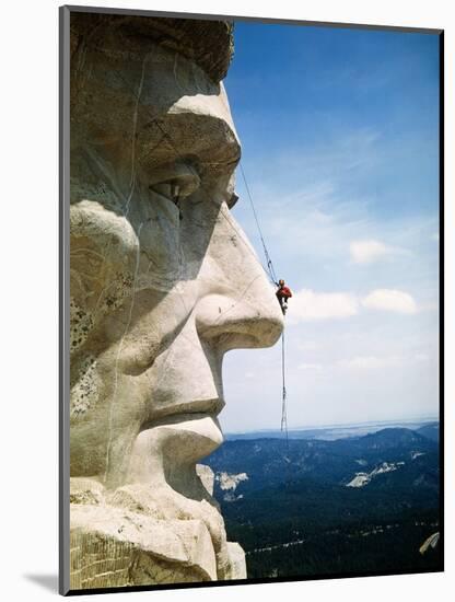 Mount Rushmore Repairman Working on Lincoln's Nose-Bettmann-Mounted Photographic Print