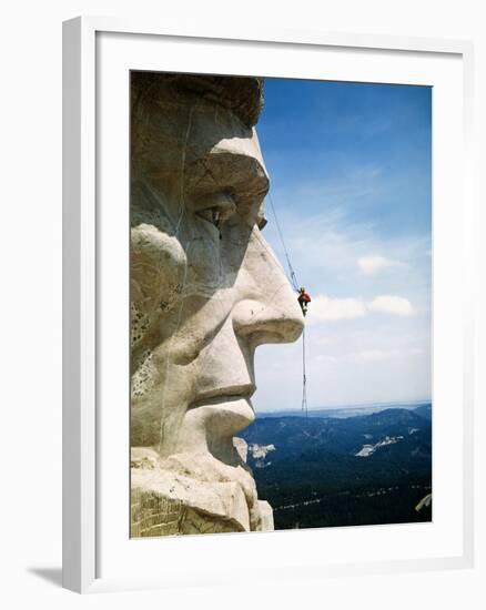 Mount Rushmore Repairman Working on Lincoln's Nose-Bettmann-Framed Photographic Print