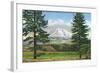 Mount Shasta, California - View of the Mountain from a Meadow, c.1940-Lantern Press-Framed Art Print