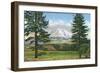 Mount Shasta, California - View of the Mountain from a Meadow, c.1940-Lantern Press-Framed Art Print