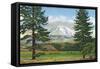 Mount Shasta, California - View of the Mountain from a Meadow, c.1940-Lantern Press-Framed Stretched Canvas