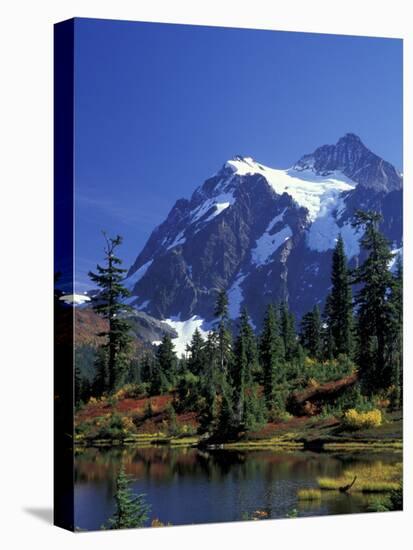 Mount Shuksan and Picture Lake, Heather Meadows, Washington, USA-Jamie & Judy Wild-Stretched Canvas