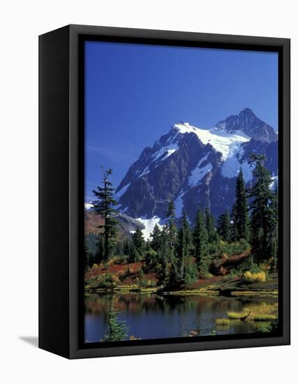 Mount Shuksan and Picture Lake, Heather Meadows, Washington, USA-Jamie & Judy Wild-Framed Stretched Canvas