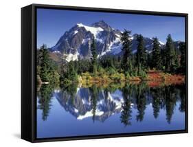 Mount Shuksan at Picture Lake, Heather Meadows, Washington, USA-Jamie & Judy Wild-Framed Stretched Canvas