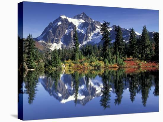 Mount Shuksan at Picture Lake, Heather Meadows, Washington, USA-Jamie & Judy Wild-Stretched Canvas