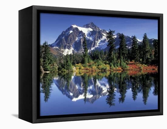 Mount Shuksan at Picture Lake, Heather Meadows, Washington, USA-Jamie & Judy Wild-Framed Stretched Canvas