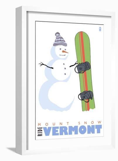 Mount Snow, Vermont, Snowman with Snowboard-Lantern Press-Framed Art Print